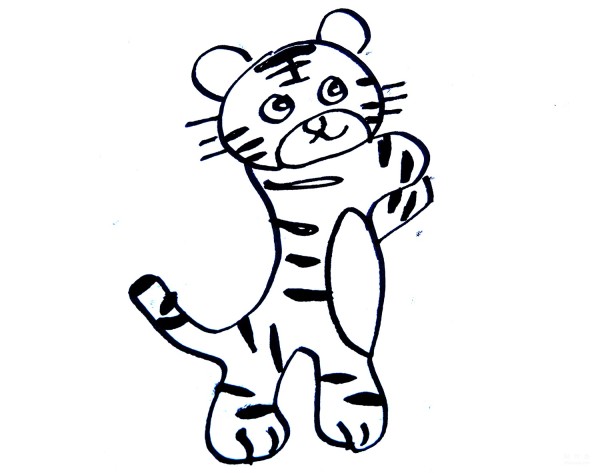 Learn to draw simple drawings, little tigers playing