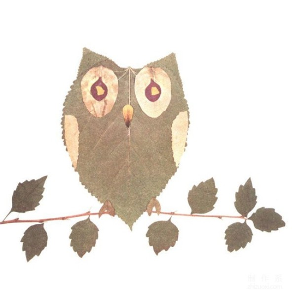 Various animal pictures made of fallen leaves