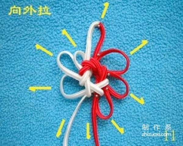 Illustration of the knitting method of the Chinese knot with eight ears and hollow brocade knot, tutorial on how to tie the hollow knot with eight ears and brocade