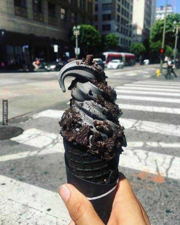 Pure black activated carbon ice cream tastes very good