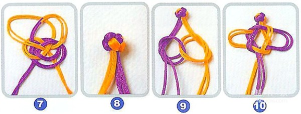 Illustration of the knitting method of the Chinese dragonfly knot, tutorial on how to tie the dragonfly knot