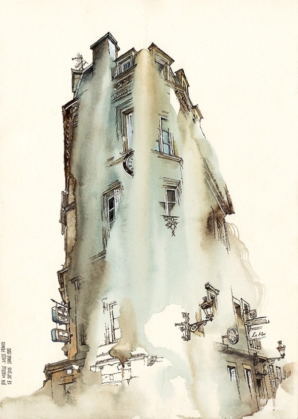 Fantastic watercolor painting of old buildings. Awesome.