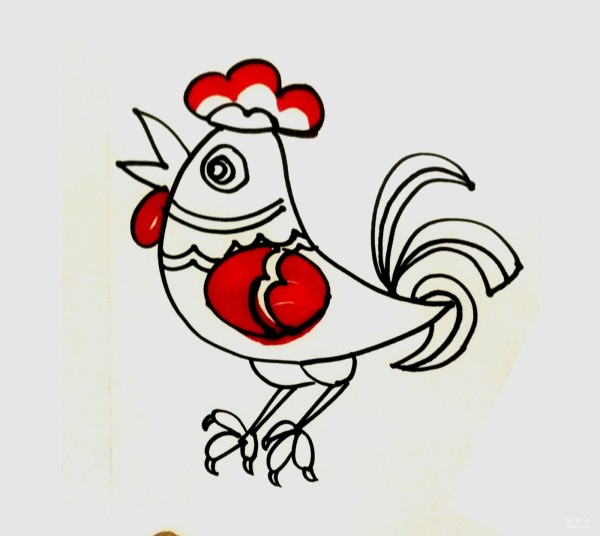 Learn to draw simple drawings, big red rooster