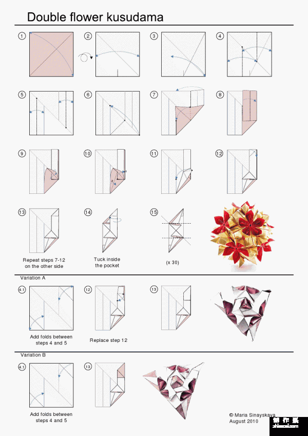 Paper art handmade origami art, Maria Sinayskaya combined origami plug-in double flower bouquet handmade origami drawing tutorial