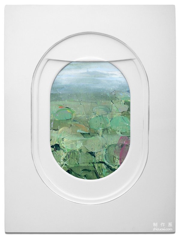 Creative paintings outside the airplane window, very beautiful scenery