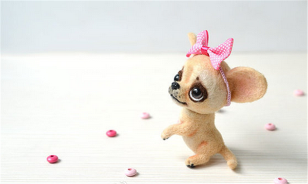 Cute pug and chihuahua works made of handmade wool felt