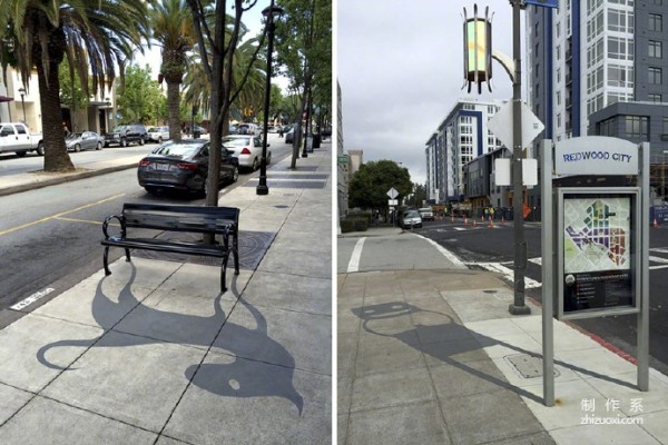 California street artist Damon Belanger painted various fake shadows on the roadside, confusing many passers-by... The creativity is amazing