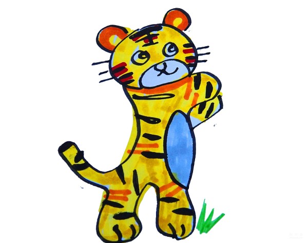 Learn to draw simple drawings, little tigers playing