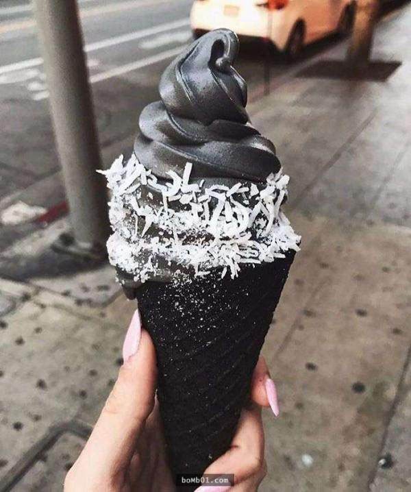 Pure black activated carbon ice cream tastes very good