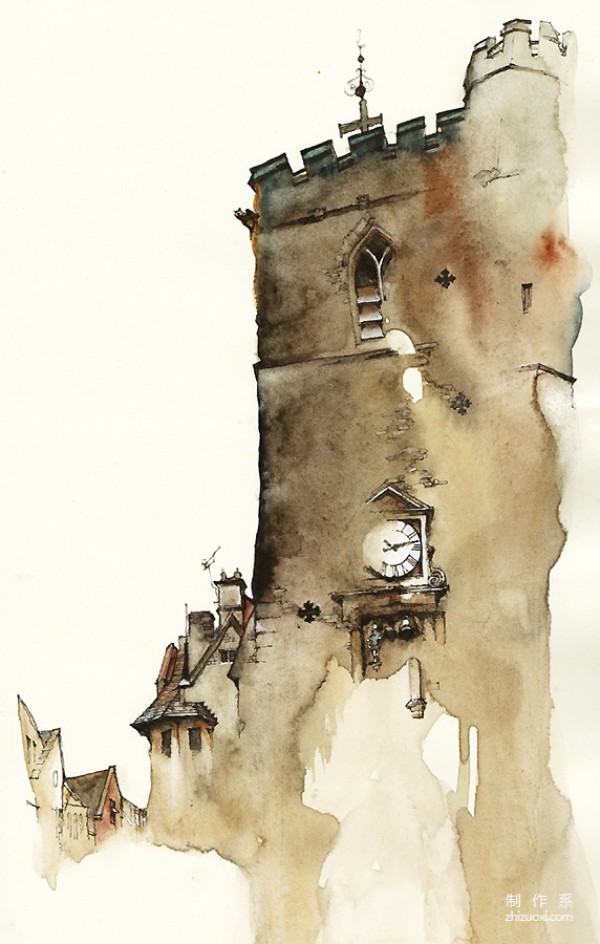 Korean female illustrator Sunga Park’s dripping architectural watercolor works