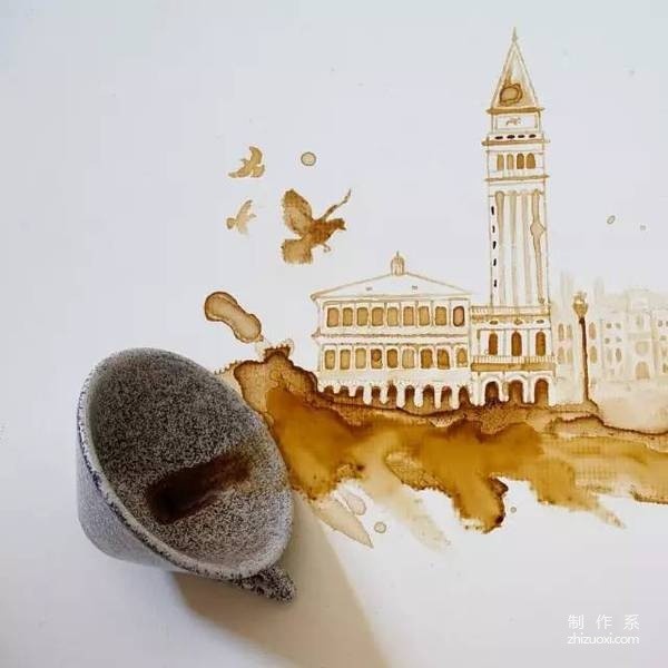 The girl accidentally spilled a cup of coffee, but she made some art