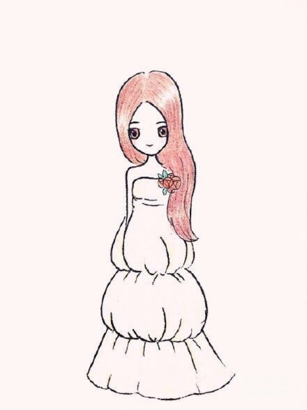 Sharing of the simple drawing style of the little fairys beautiful colored lead wedding dress character