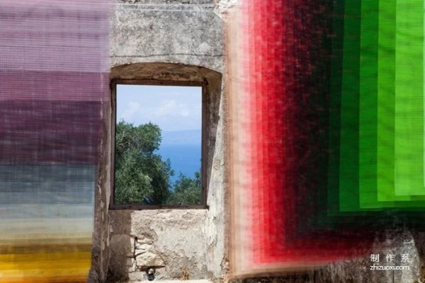 Appreciation of colorful space works in an ancient village