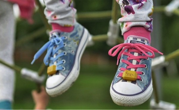 GPS pedometer strapped to shoelaces