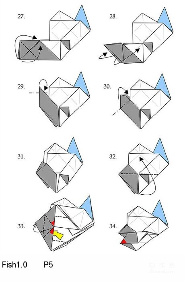 Paper art hand-made origami art, Liu Xihua Hsi-hua Liu Goldfish Little Fish hand-made origami drawing tutorial