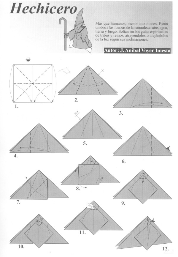 Origami handmade tutorial, J.Anibal Voyer Iniesta wizard hechicero handmade origami drawing tutorial