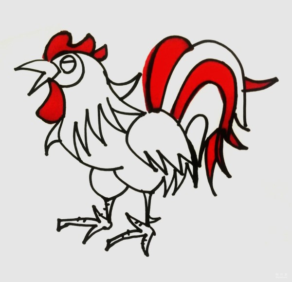 Learn to draw simple strokes, tutorial on how to draw a big rooster