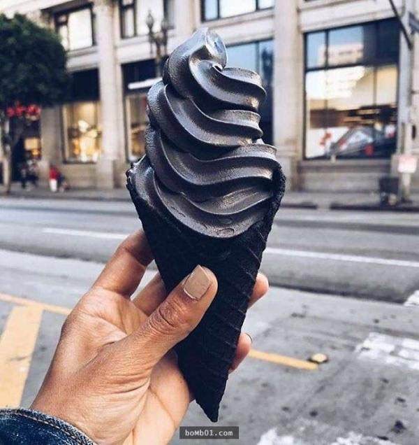 Pure black activated carbon ice cream tastes very good