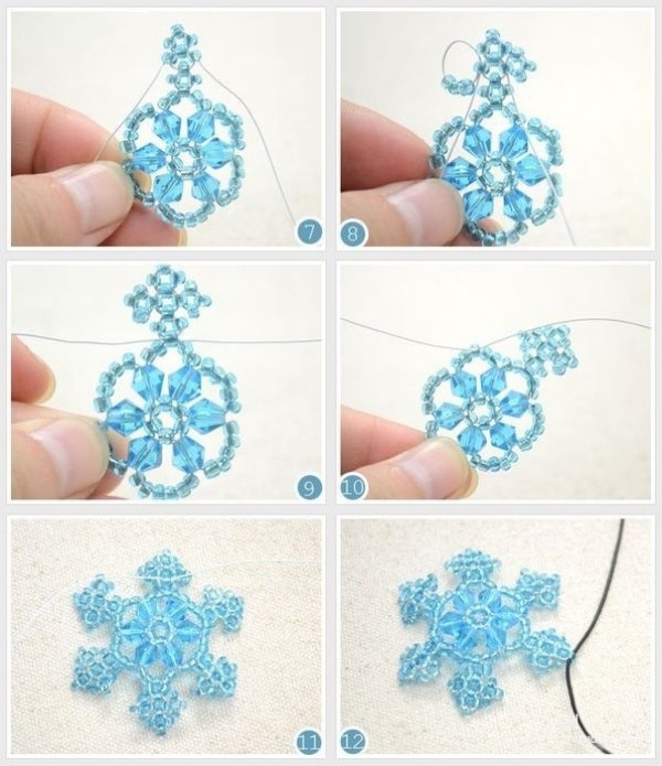 How to make a snowflake pendant with small rhinestone beads, how to make handmade beads