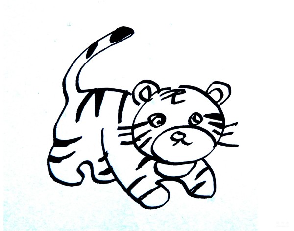 Learn to draw simple drawings, playing tigers