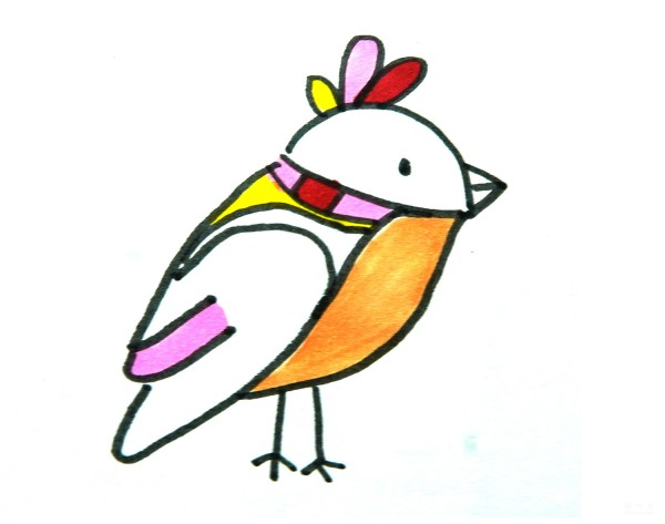 Learn to draw a simple drawing of a bird wearing a scarf