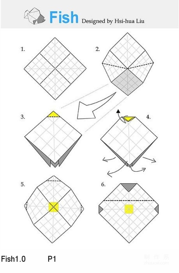 Paper art hand-made origami art, Liu Xihua Hsi-hua Liu Goldfish Little Fish hand-made origami drawing tutorial