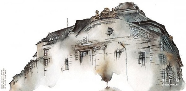 Fantastic watercolor painting of old buildings. Awesome.