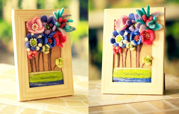 Appreciation of the three-dimensional paintings of small flowers in the wool felt handmade DIY photo frame