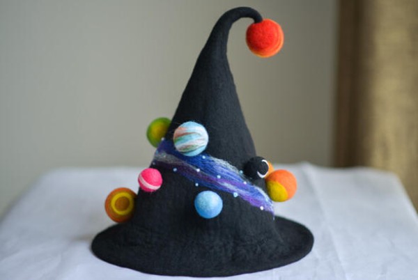 Handmade DIY wool felt creative planet witch hat