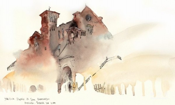 Korean female illustrator Sunga Park’s dripping architectural watercolor works