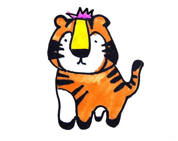 Learn to draw simple strokes, a simple way to draw a little tiger wearing a crown