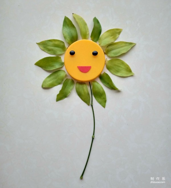 Simple handmade collage making for children, how to make handmade collage with leaves and sunflowers