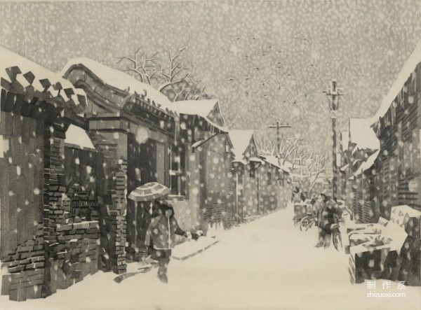 Use strokes to preserve the winter days of old Beijing hutongs. Author: Kuang Han