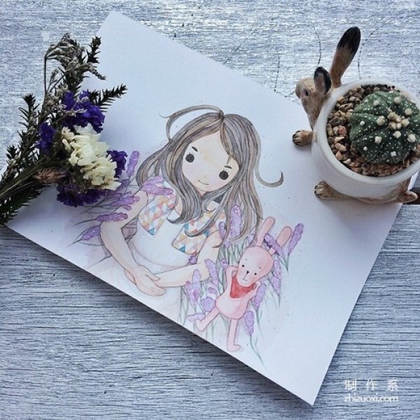 A set of hand-drawn illustrations of soft girls with warm tones and cute colors, please like me