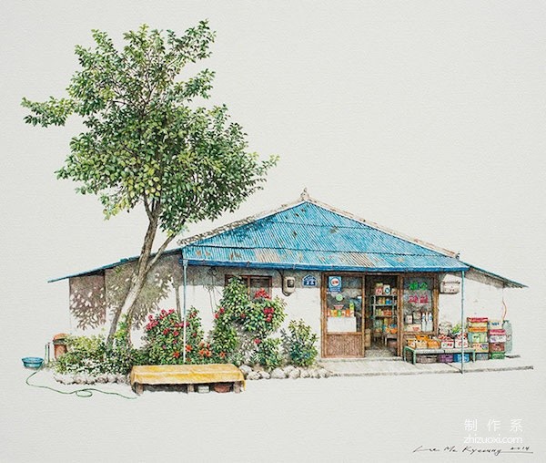 It turns out that grocery stores can be so beautiful and fresh. Illustrations of street shops from Korea.