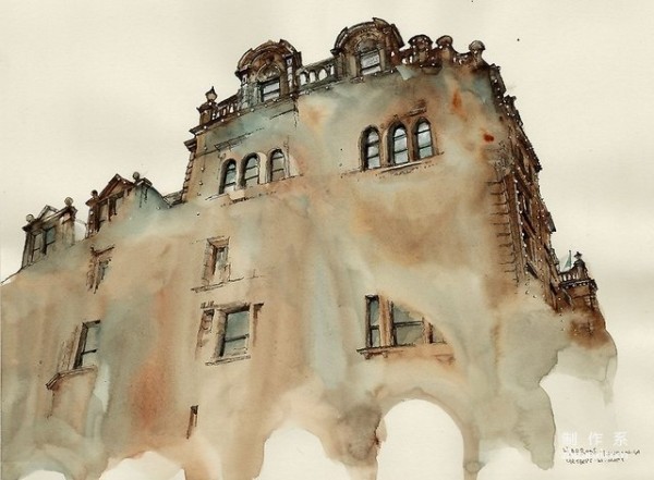 Korean female illustrator Sunga Park’s dripping architectural watercolor works