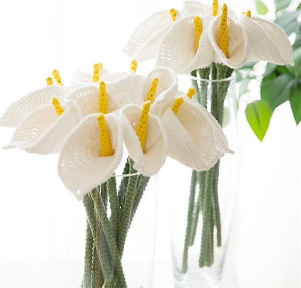 Appreciation of calla lily bouquet made by purely handmade DIY yarn knitting