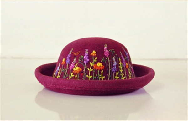 Creative handmade DIY embroidery of beautiful scenery on hat