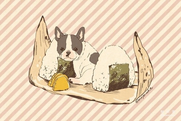 Cute illustration of putting dogs into food