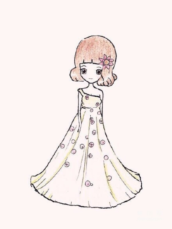 Sharing of the simple drawing style of the little fairys beautiful colored lead wedding dress character