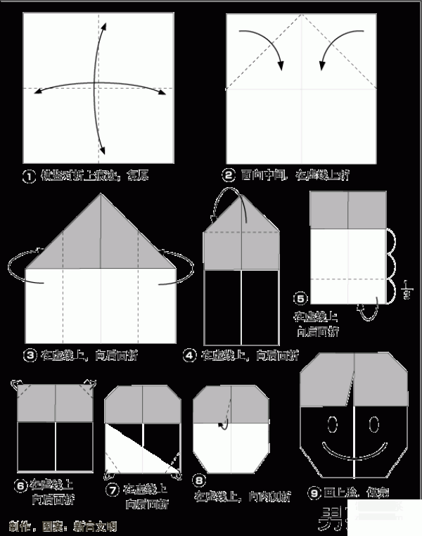 Illustrated origami tutorial for boys head