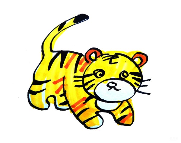 Learn to draw simple drawings, playing tigers