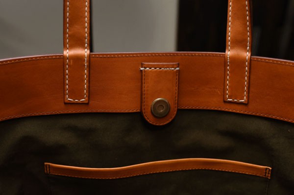 DIY hand-stitched Italian leather tote bag