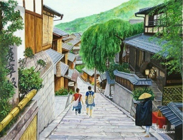 Illustrations by Japanese watercolor artist Hiroki - Strolling in Kyoto