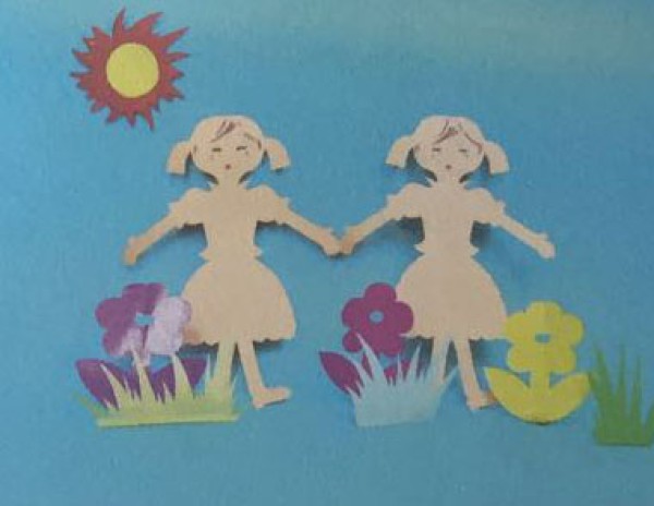 Illustration of a little girl dancing with paper cutting Childrens paper cutting