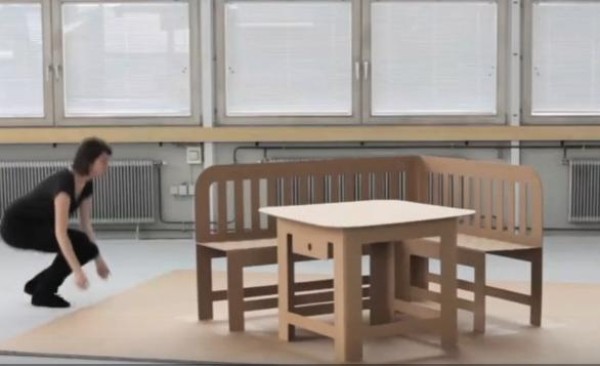 Cardboard furniture that opens like a three-dimensional greeting card, full of hardness