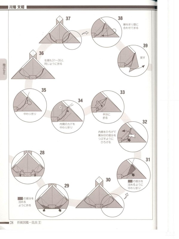 Paper art hand-making tutorial, Kawahata Fumaki Insect origami cicada Flying cicada Hand-made origami drawing tutorial