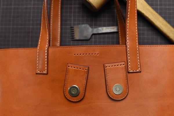 DIY hand-stitched Italian leather tote bag