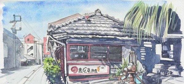 Artist’s rendering of Japanese-style storefronts that are slowly disappearing in Tokyo