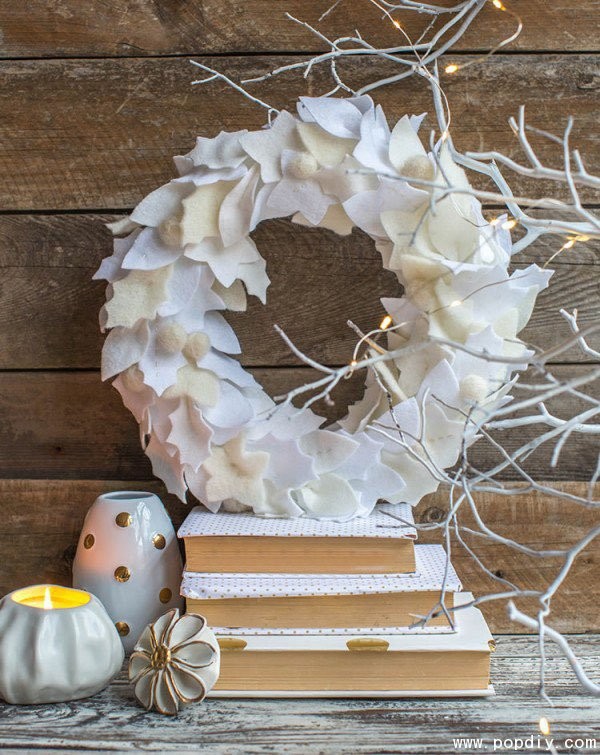 DIY creative handmade fabric white Christmas wreath